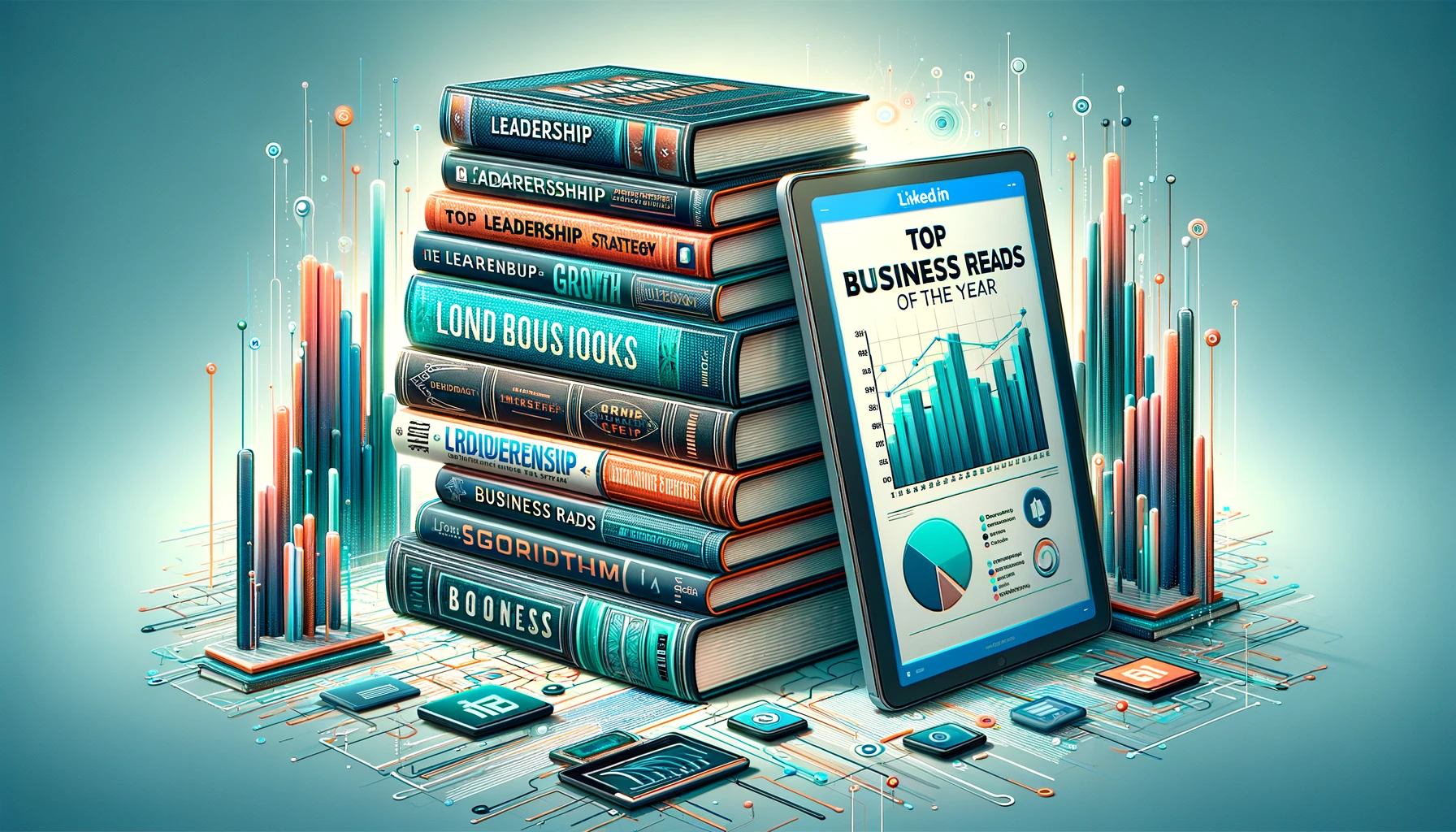 Image of a bunch of business books stacked on eachother